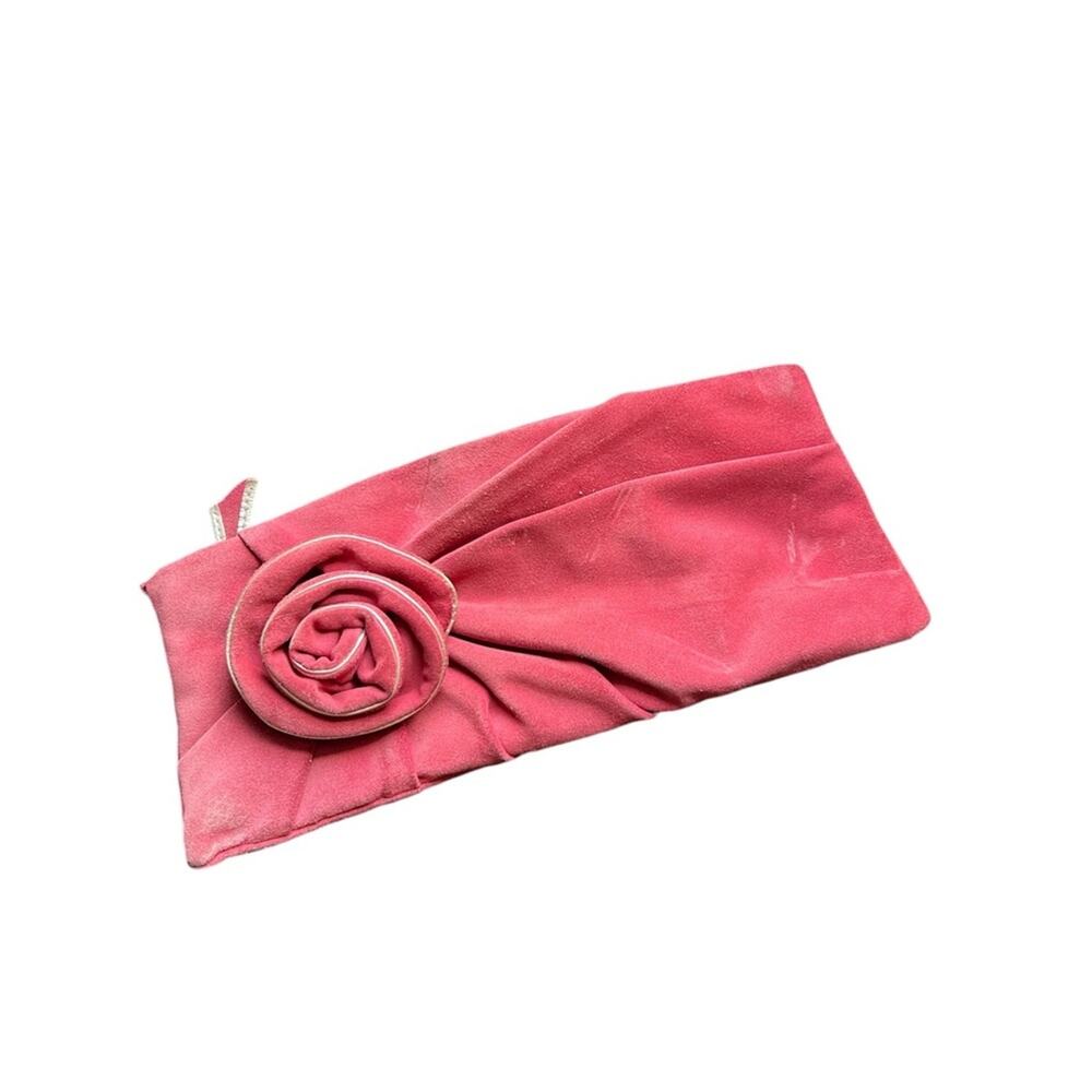 Banana Republic | Pink Rosette Suede Leather Clutch Handbag Purse Vintage Retro